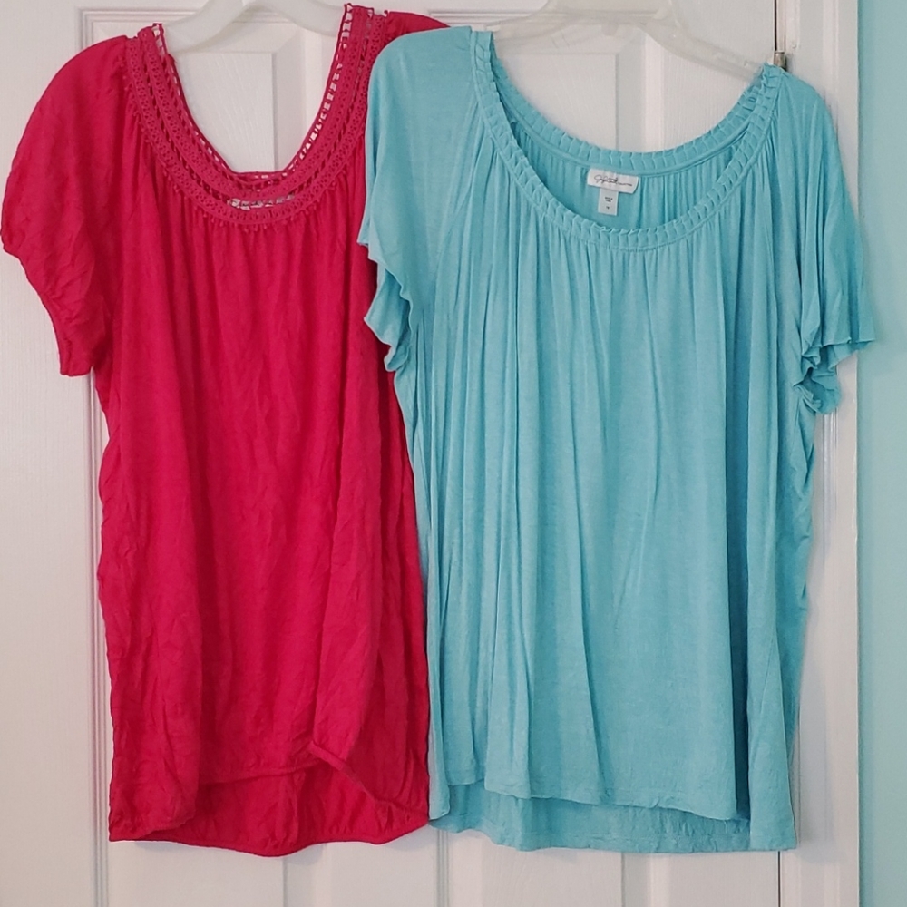 2 women's short sleeve tops